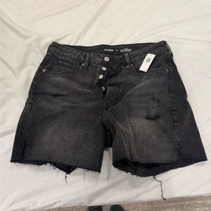 High-Waisted Button-Fly O.G. Straight Ripped Side-Slit Jean Shorts for Women